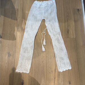 Elegant White Crochet Swim Coverup Pants